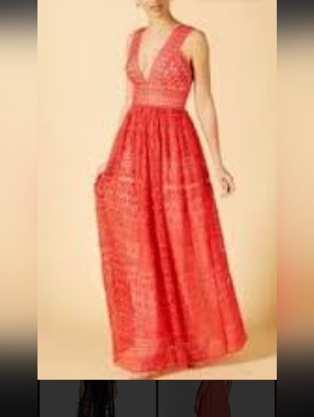 Nicole Miller New York Elegant V-Neck Coral Maxi Dress Size 8